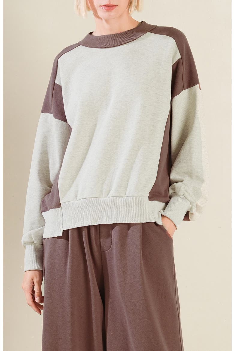 Colorblock Sweatshirt, Main, color, OATMEAL/ BROWN