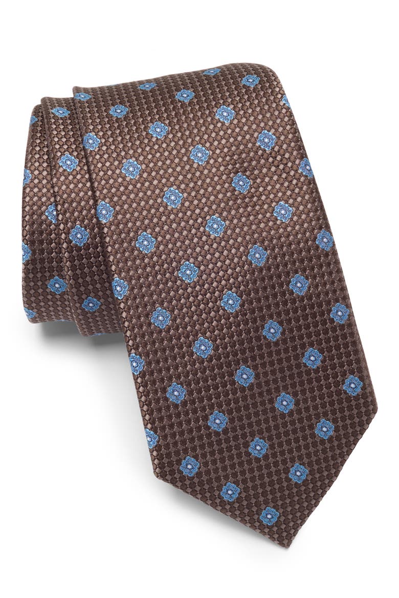 Norman Dot Print Tie, Main, color, CHOCOLATE