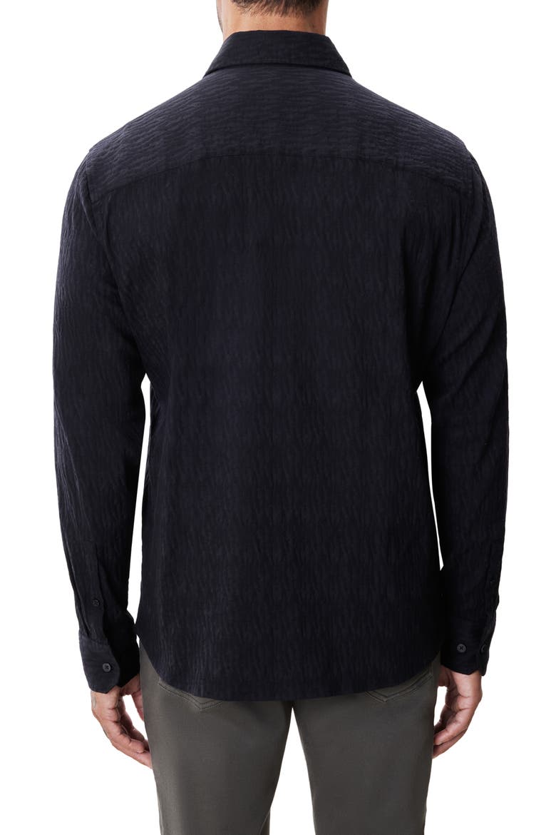 Calyx Black Puckered Stretch Cotton Blend Button-Up Shirt, Alternate, color, BLACK