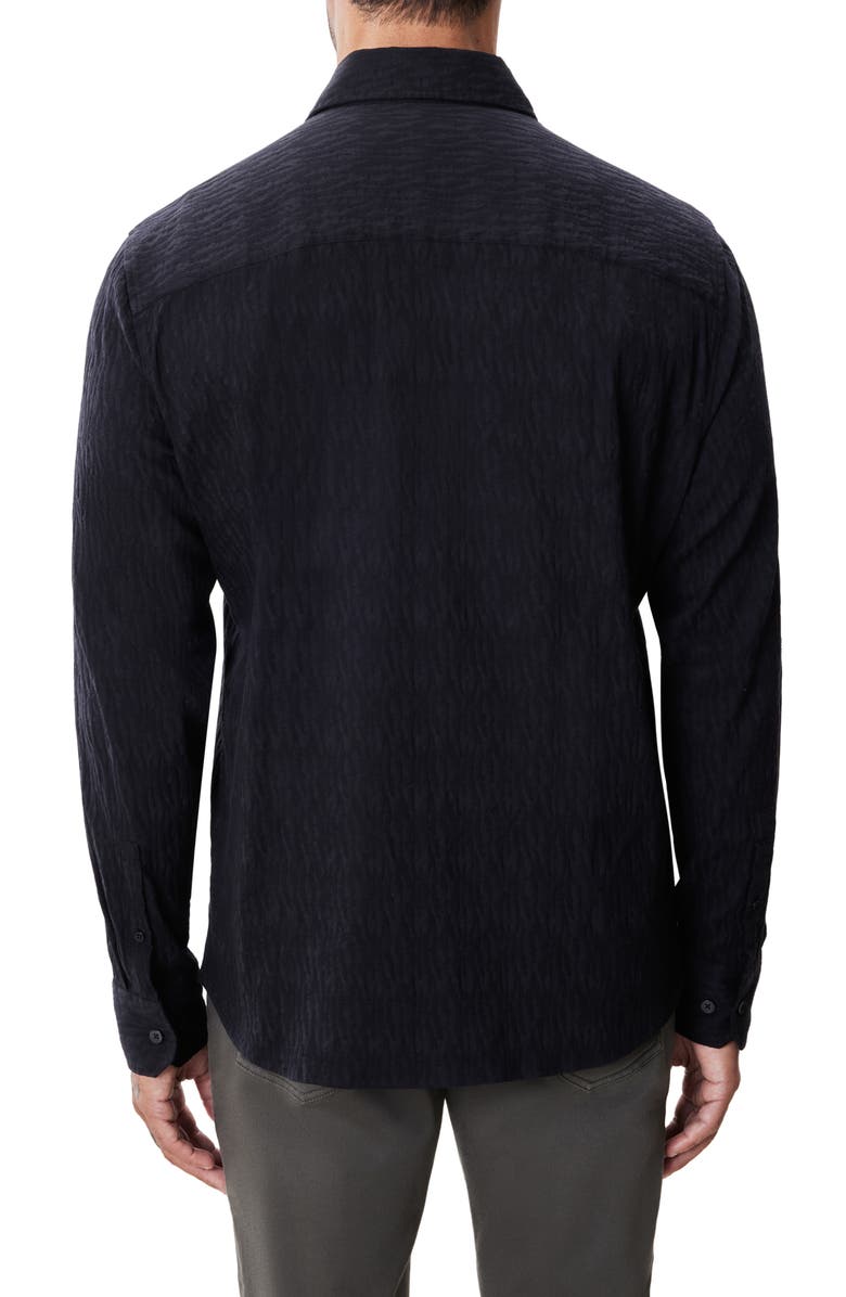 Robert Barakett Calyx Black Puckered Stretch Cotton Blend Button-Up Shirt, Alternate, color, Black