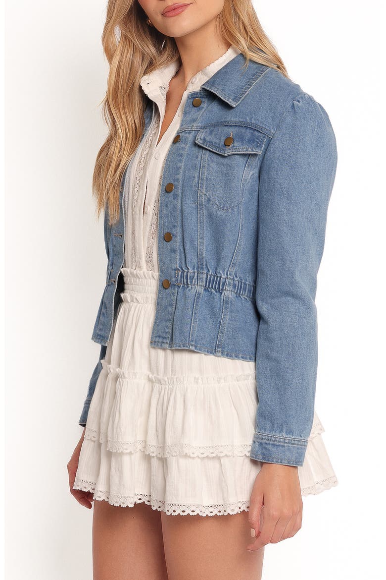 Raine Denim Peplum Jacket, Alternate, color, DENIM