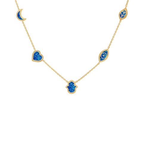 Soothing Aura Lab Blue Opal Multi-Symbol Necklace