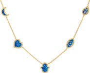Karma and Luck Soothing Aura Lab Blue Opal Multi-Symbol Necklace