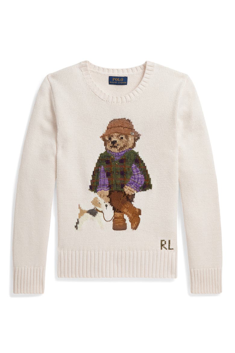 Kids' Polo Bear Cotton Sweater, Main, color, ESTATE CREAM