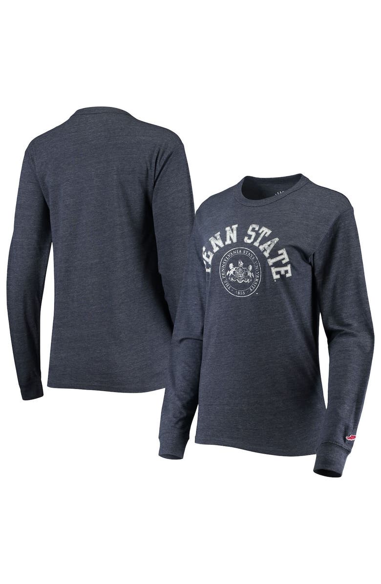 LEAGUE COLLEGIATE WEAR Women's League Collegiate Wear Heathered Navy Penn State Nittany Lions Seal Victory Falls Oversized Tri-Blend Long Sleeve T-Shirt, Main, color, 