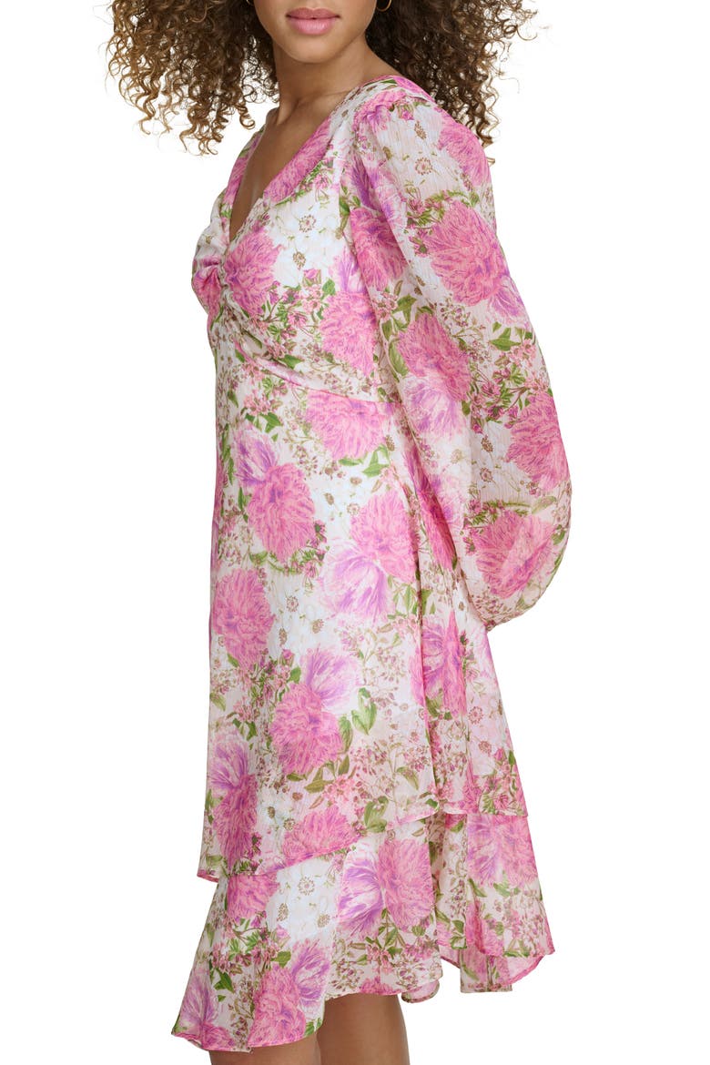 Floral Long Sleeve Asymmetric Dress, Alternate, color, BLUSH MULTI