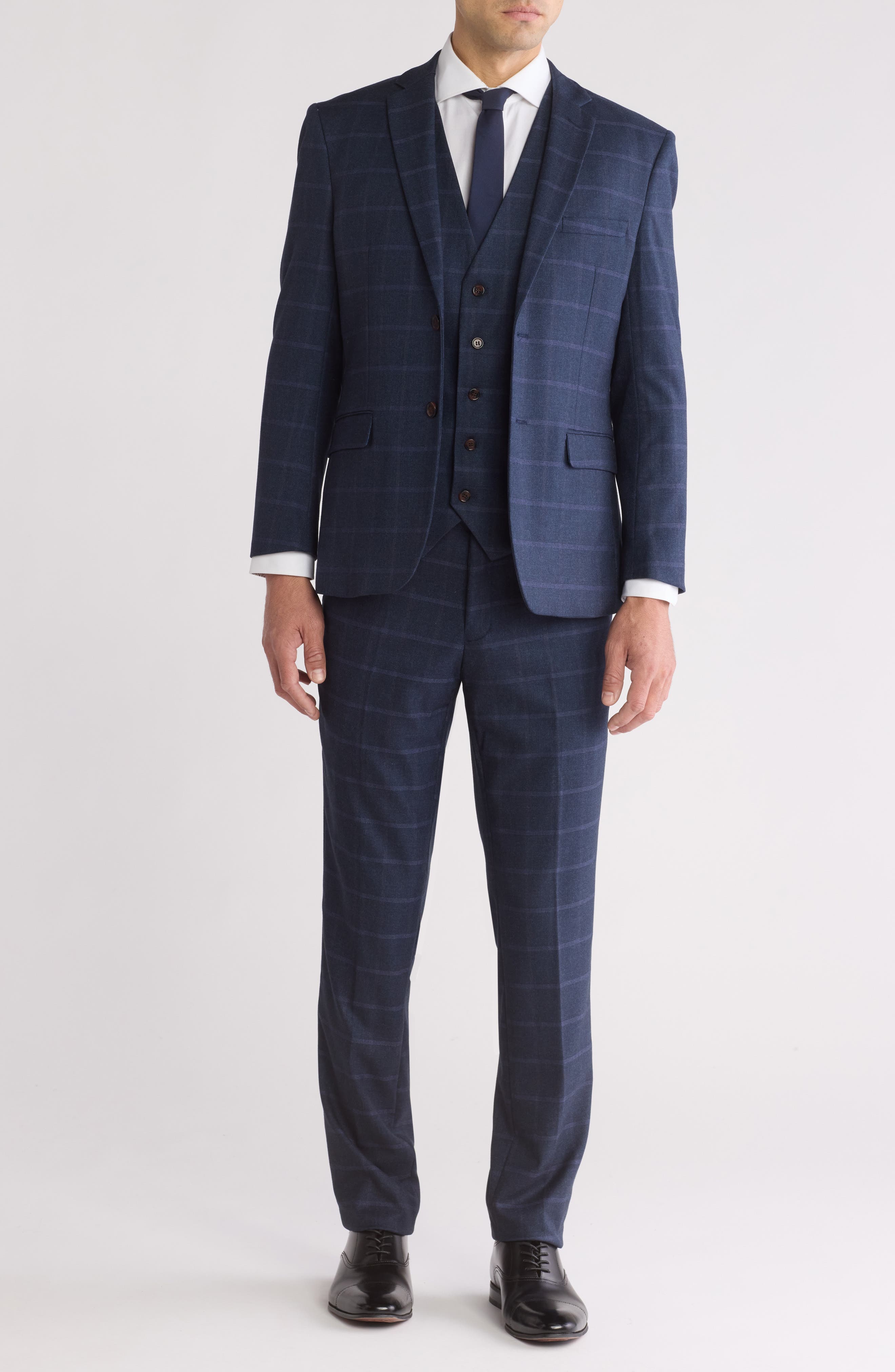 Gino Vitale Slim Fit 3-Piece Plaid Suit