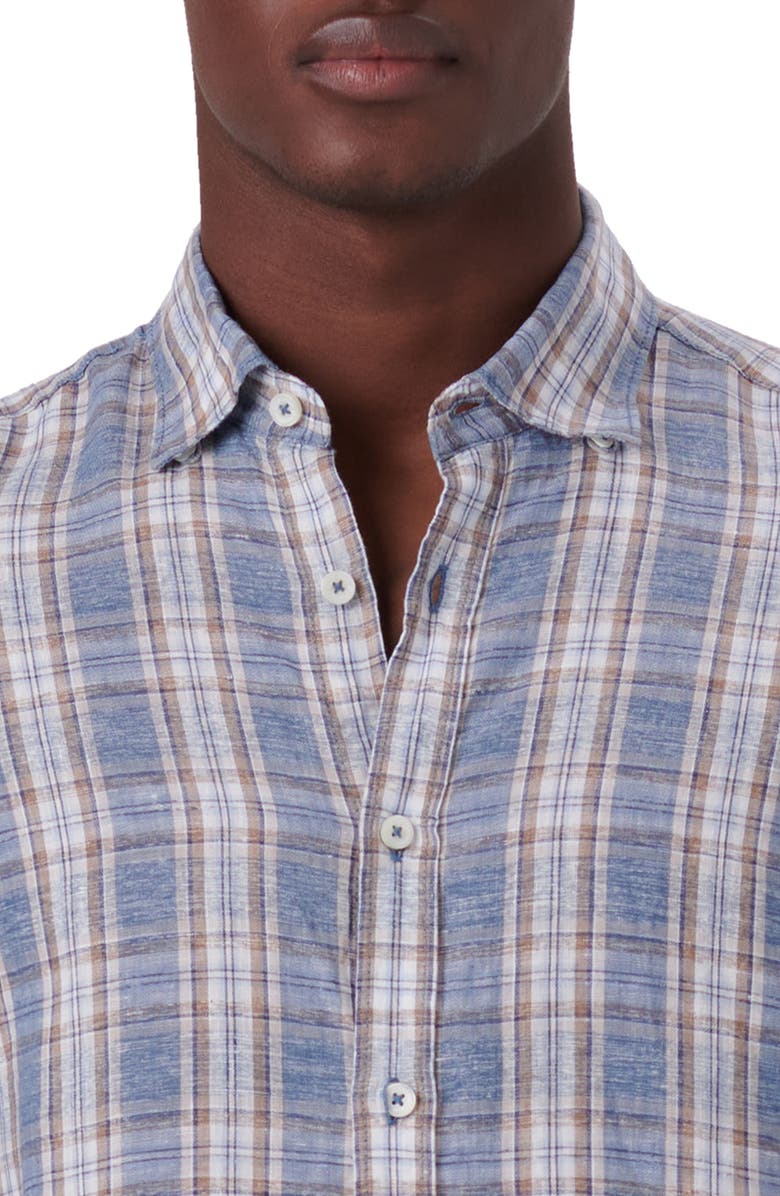 Bugatchi Shaped Fit Plaid Linen Button-Up Shirt, Alternate, color, 