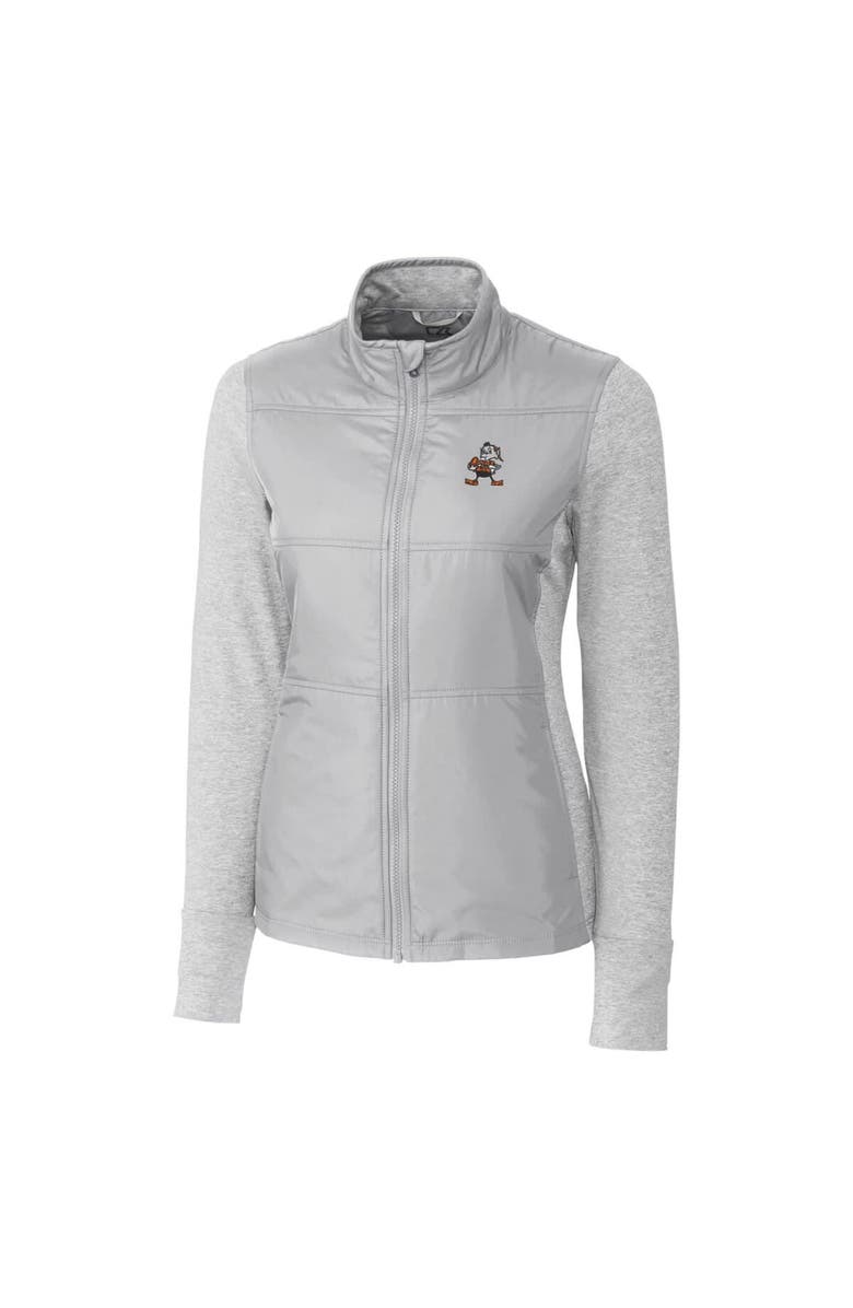 Cutter & Buck Women's Cutter & Buck Gray Cleveland Browns Throwback Logo Stealth Hybrid Quilted Full-Zip Windbreaker Jacket, Alternate, color, 
