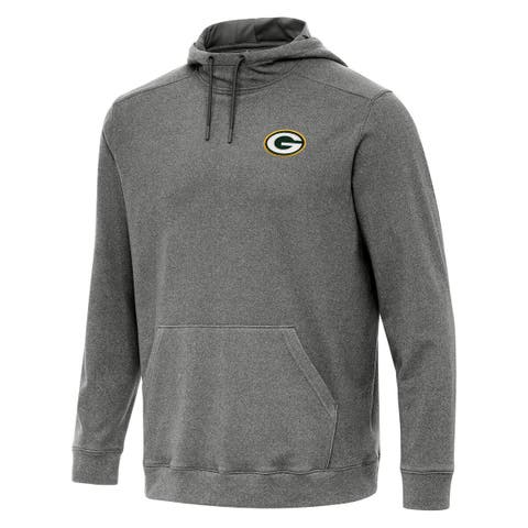 Men's Antigua Heather Black Green Bay Packers Cloud Pullover Hoodie