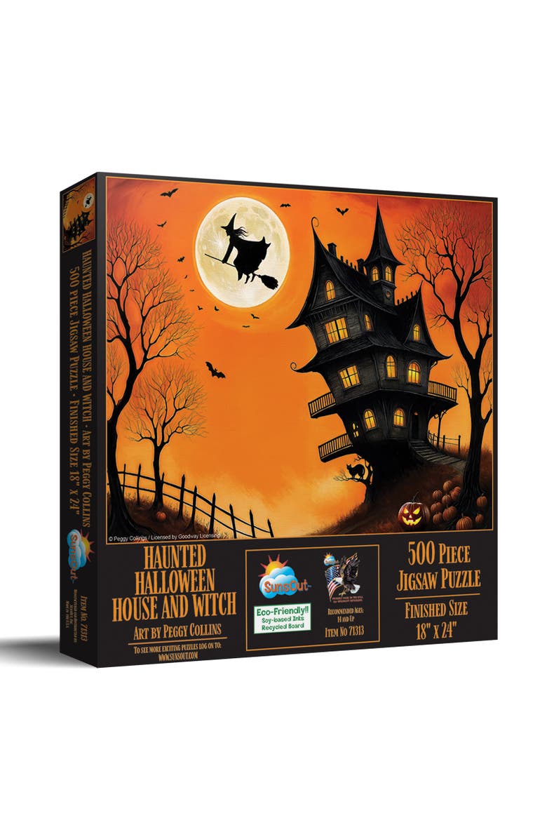 Sunsout Haunted Halloween House and Witch 500 piece Jigsaw Puzzle for Adults, Main, color, Multicolor