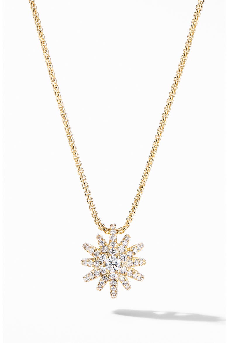 Starbust Pendant Necklace in 18K Yellow Gold with Pavé Diamonds, Main, color, DIAMOND