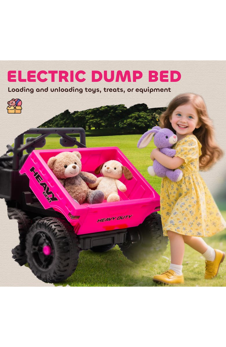 Qaba 24V Kids Ride On Truck with 6 Wheels 2 Seater 4WD Electric Ride On Car with Dump Bed Remote Control Wheel Suspension for Years, Alternate, color, Pink