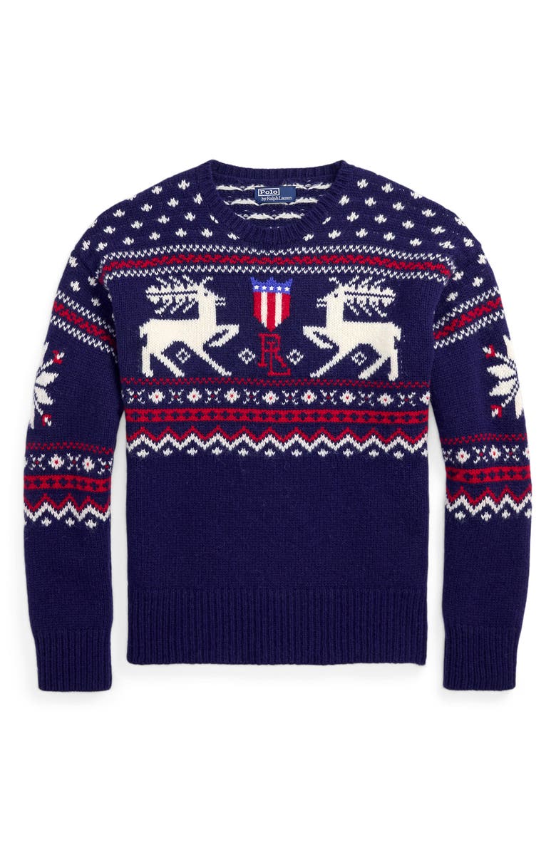 Polo Ralph Lauren Reindeer Jacquard Wool Sweater, Alternate, color,