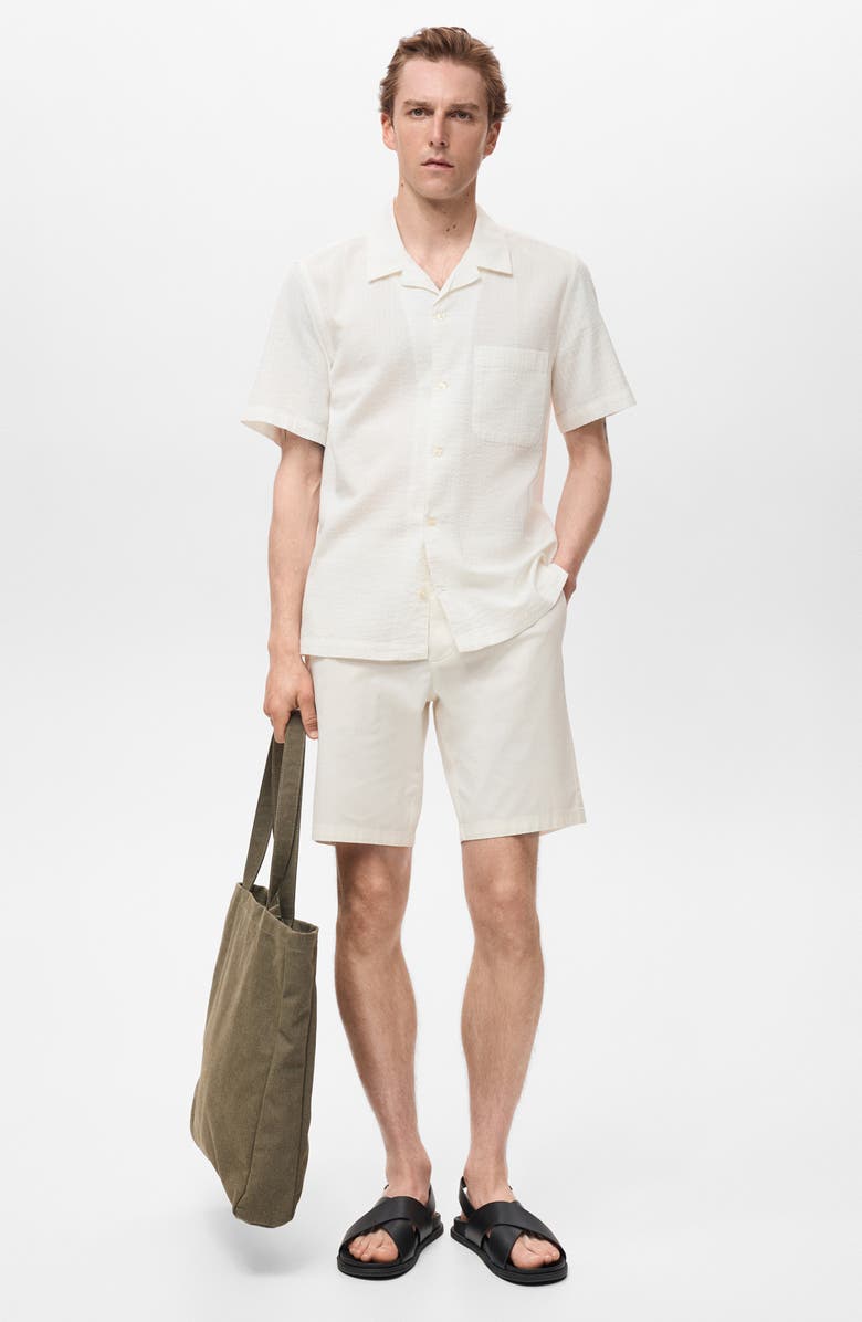 MANGO Regular Fit Seersucker Camp Shirt, Alternate, color, Off White