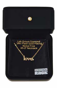 NORDSTROM RACK 14K Gold Plated Lab Grown Diamond Love Pendant Necklace