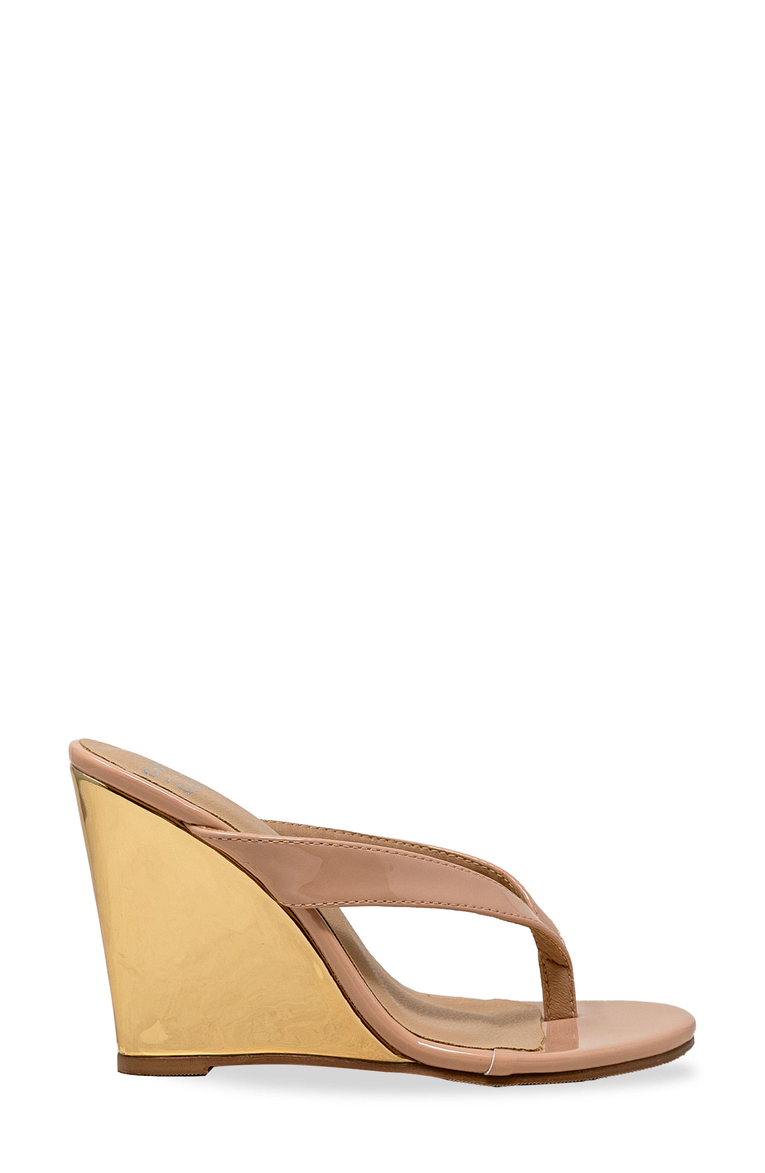 Toe Post Wedge Sandal, Alternate, color, NUDE PATENT