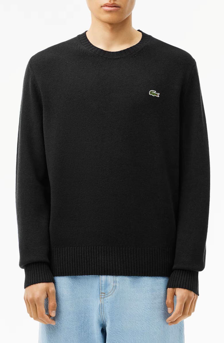 Lacoste Classic Fit Merino Wool Crewneck Sweater, Main, color, Black