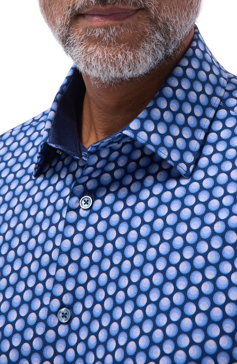 Bugatchi Jimmy OoohCotton<sup>®</sup> Geo Print Button-Up Shirt, Alternate, color, Cobalt