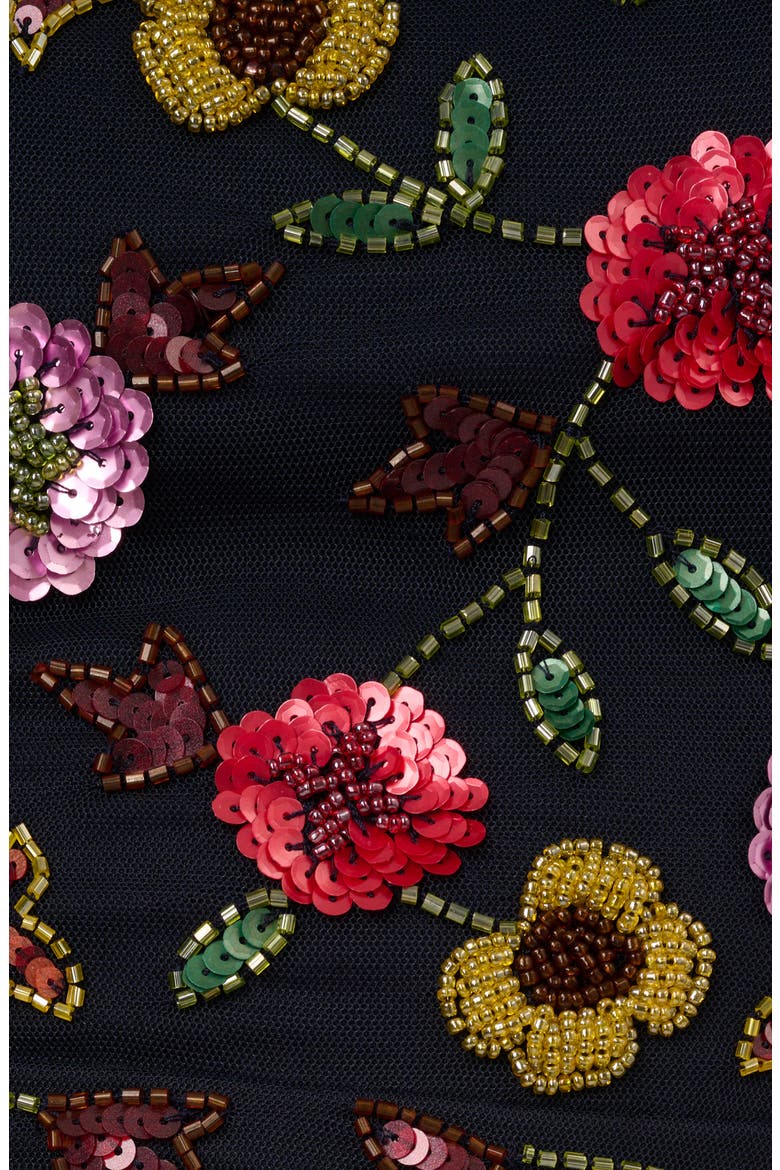 Floral Beaded Mesh Cocktail Dress, Alternate, color, NAVY MULTI