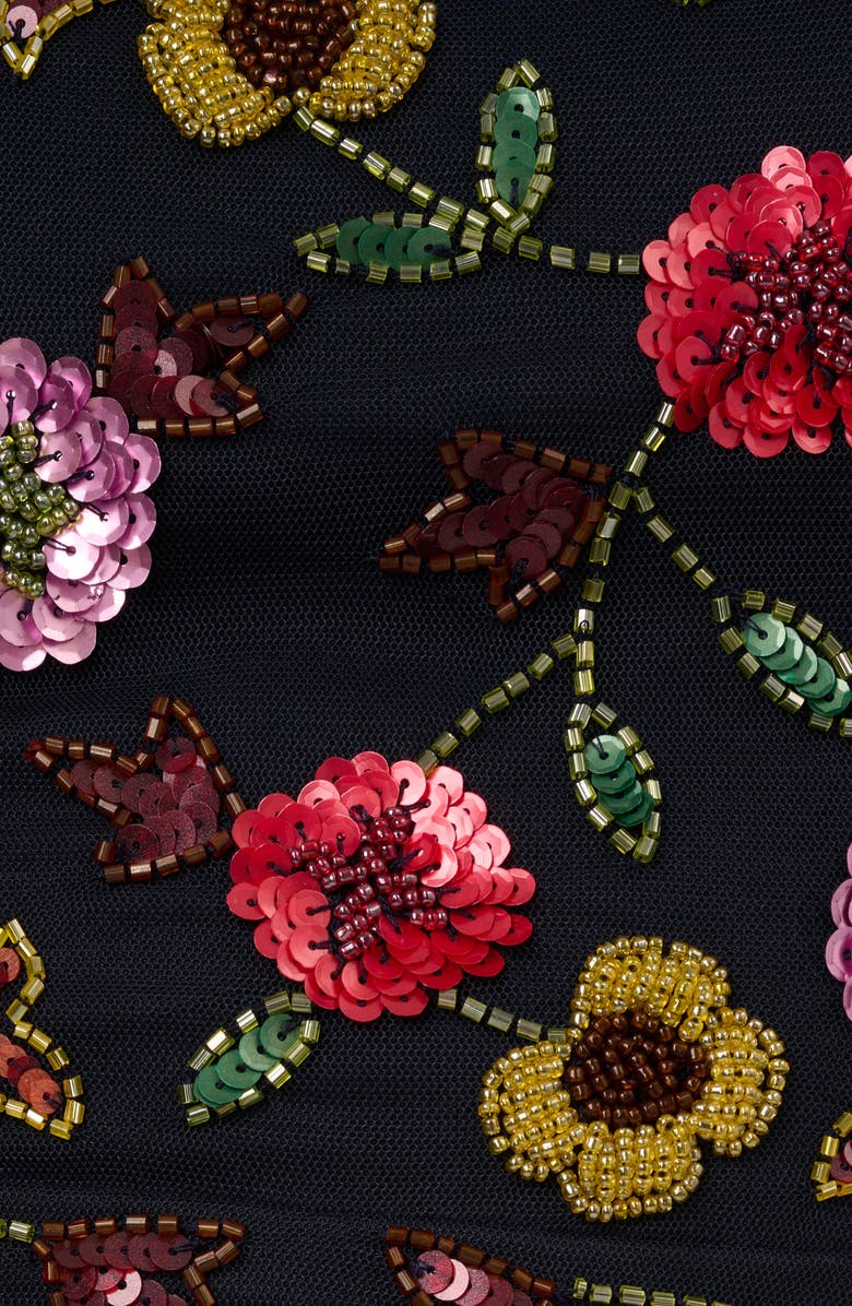 Adrianna Papell Floral Beaded Mesh Cocktail Dress, Alternate, color, 