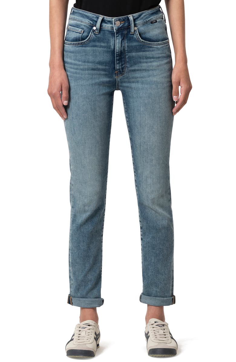 Mavi Jeans Kathleen High Waist Cuffed Slim Straight Leg Jeans, Main, color, Light Used Feather Blue