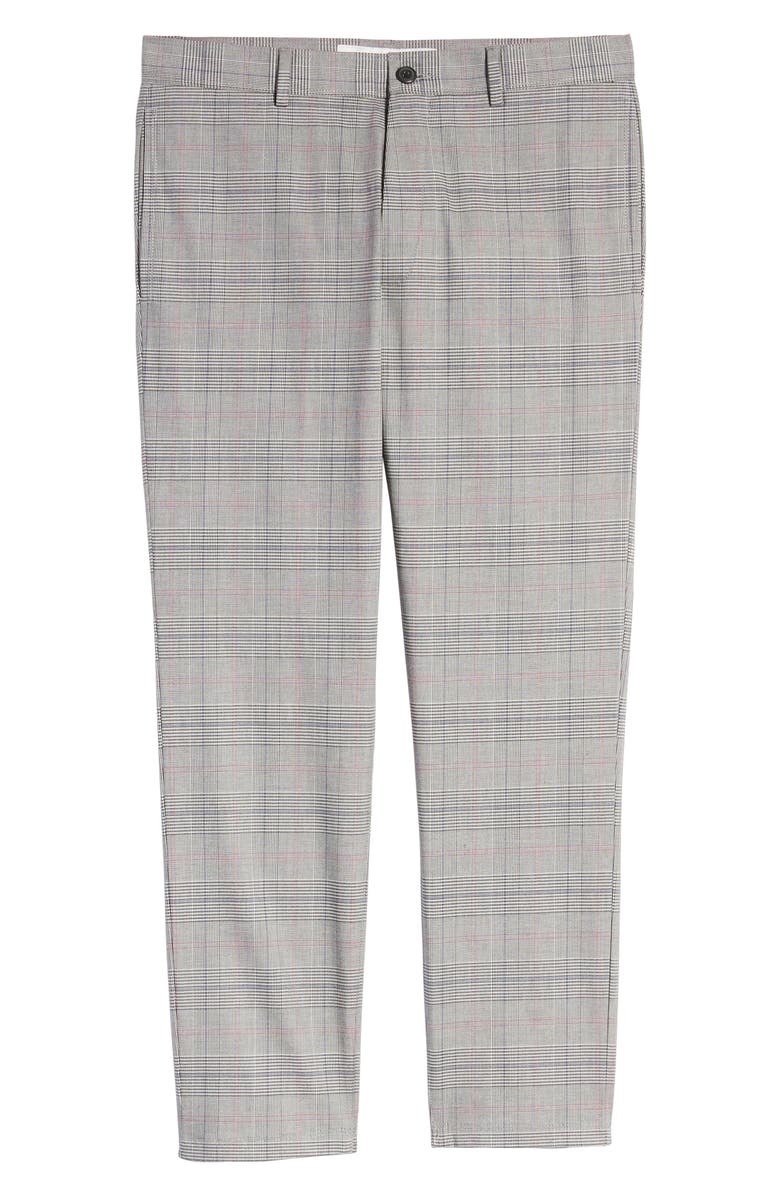 Topman Check Crop Stretch Dress Pants, Alternate, color, Grey