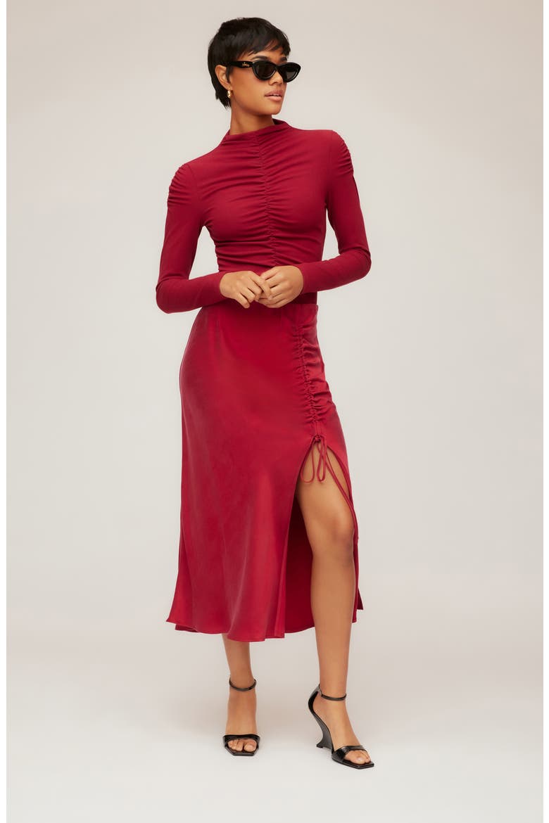 Fiona Ruched Midi Skirt, Alternate, color, BRICK
