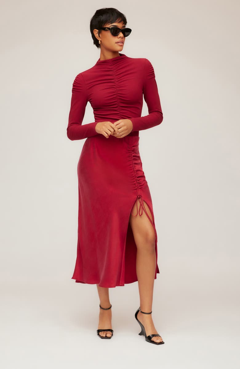 FIFTEEN TWENTY Fiona Ruched Midi Skirt, Alternate, color, Brick