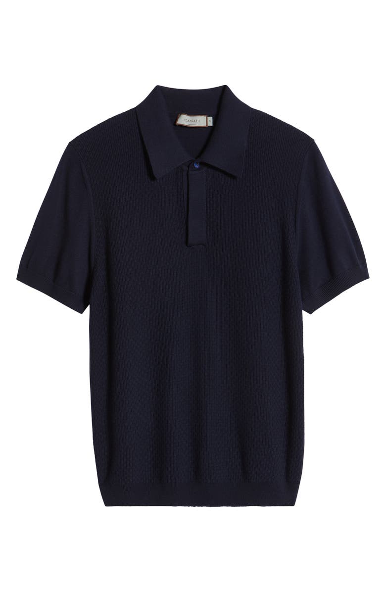 Canali Short Sleeve Ribbed Cotton & Modal Polo Sweater, Alternate, color, Navy