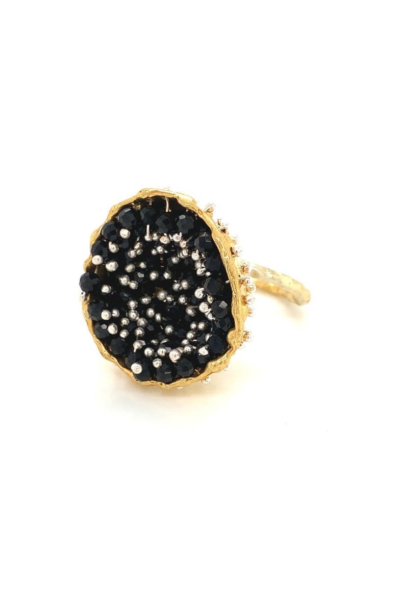 Esin Akan Dance of Stamens Medium Ring, Gold Plate Hollow Bezel with Black Spinel, Main, color, Gold Plated