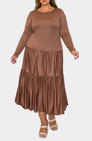 L I V D Eliana Long Sleeve Tiered Midi Dress