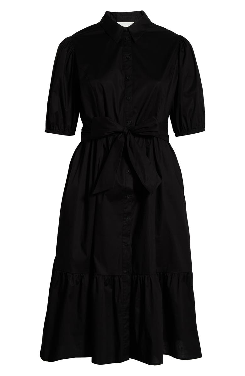 Caslon<sup>®</sup> Ruffle Hem Stretch Cotton Shirtdress, Alternate, color, Black