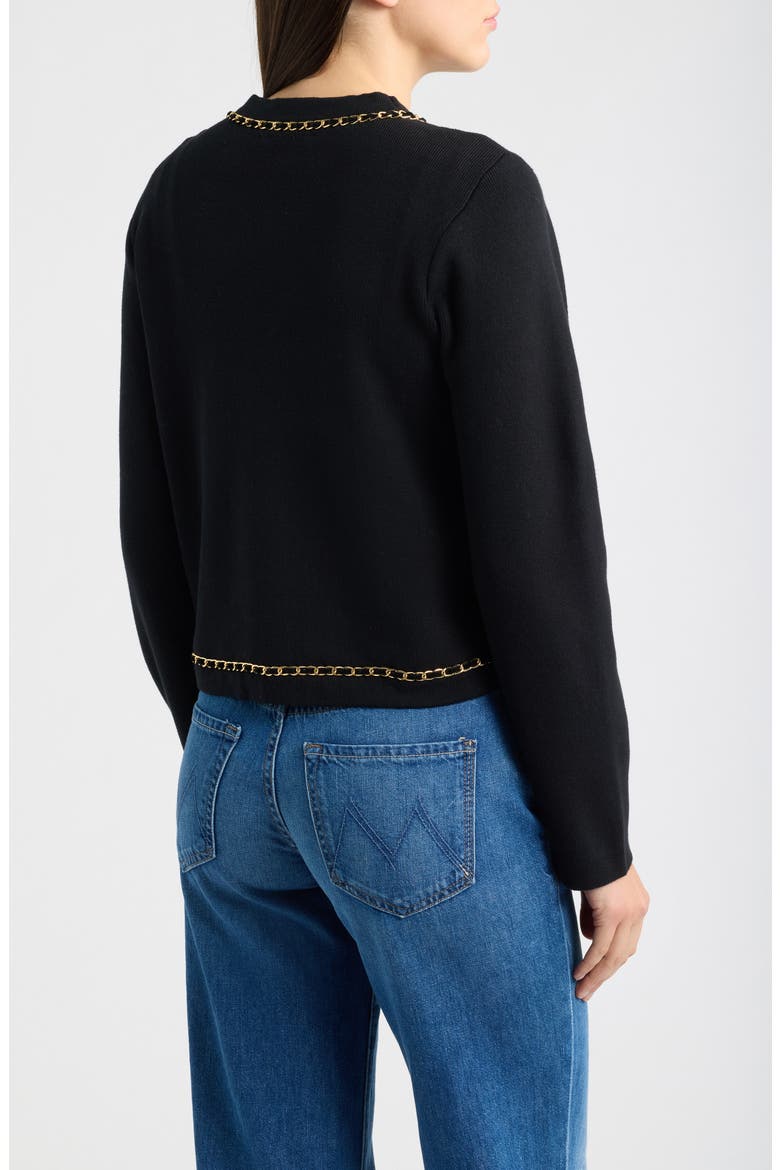 Chain Trimmed Knit Jacket, Alternate, color, BLACK