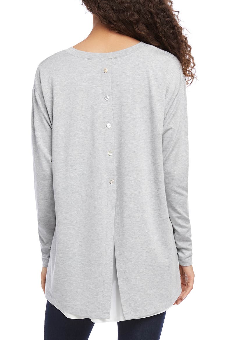 Button Back V-Neck Top, Alternate, color, LIGHT HEATHER GREY