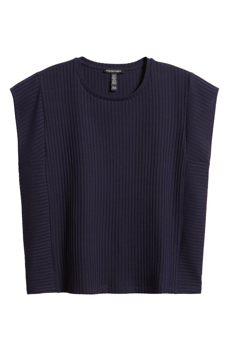 Eileen Fisher Crewneck Cap Sleeve Ribbed T-Shirt, Alternate, color, Ink
