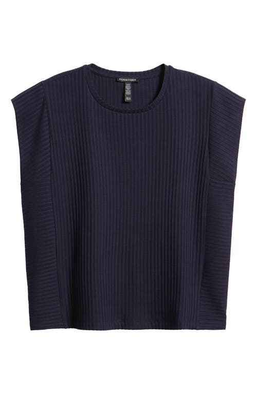 Eileen Fisher Crewneck Cap Sleeve Ribbed T-shirt In Ink