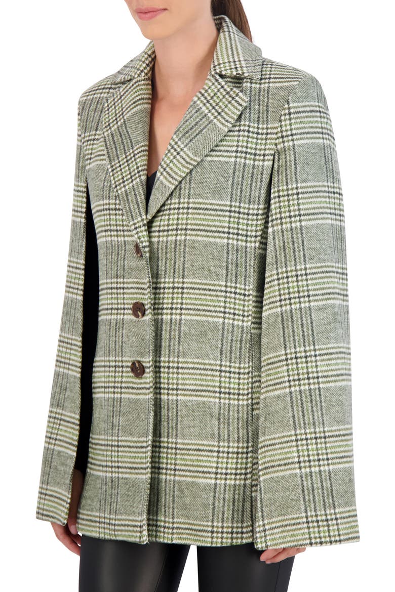 Plaid Cape Coat, Alternate, color, OLIVE/ WHITE