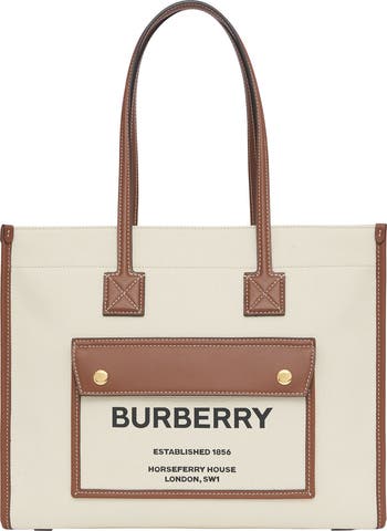 Burberry Small Freya Horseferry Logo Canvas Leather Tote Nordstrom