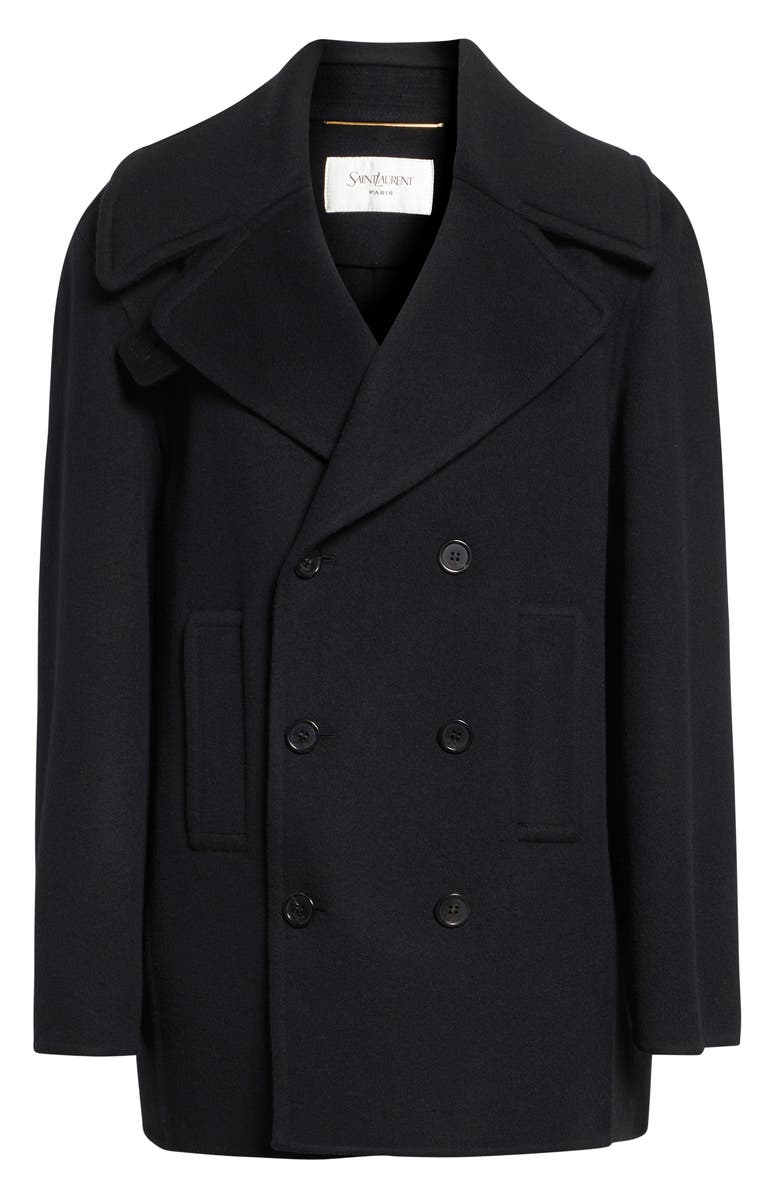 Saint Laurent Double Face Wool Peacoat, Main, color, Noir/ Profond