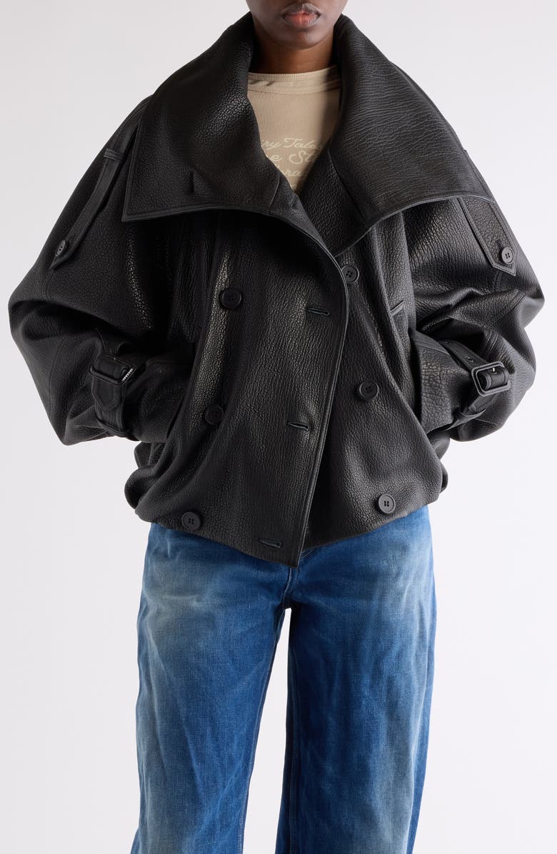 Acne Studios Laris Leather Crop Trench Coat, Main, color, 