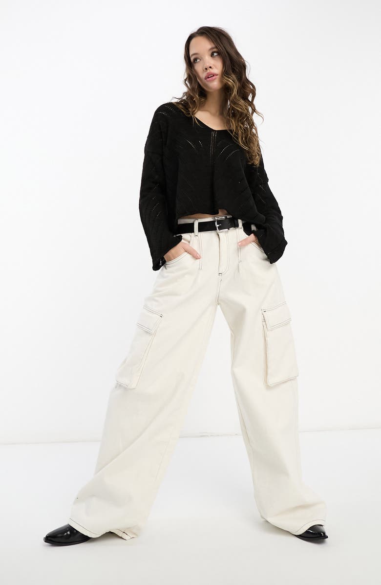 ASOS DESIGN Open Stitch V-Neck Crop Sweater, Alternate, color, 