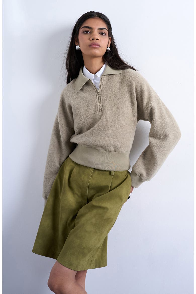 Lounge Quarter Zip Collared Pullover, Main, color, KHAKI GREEN