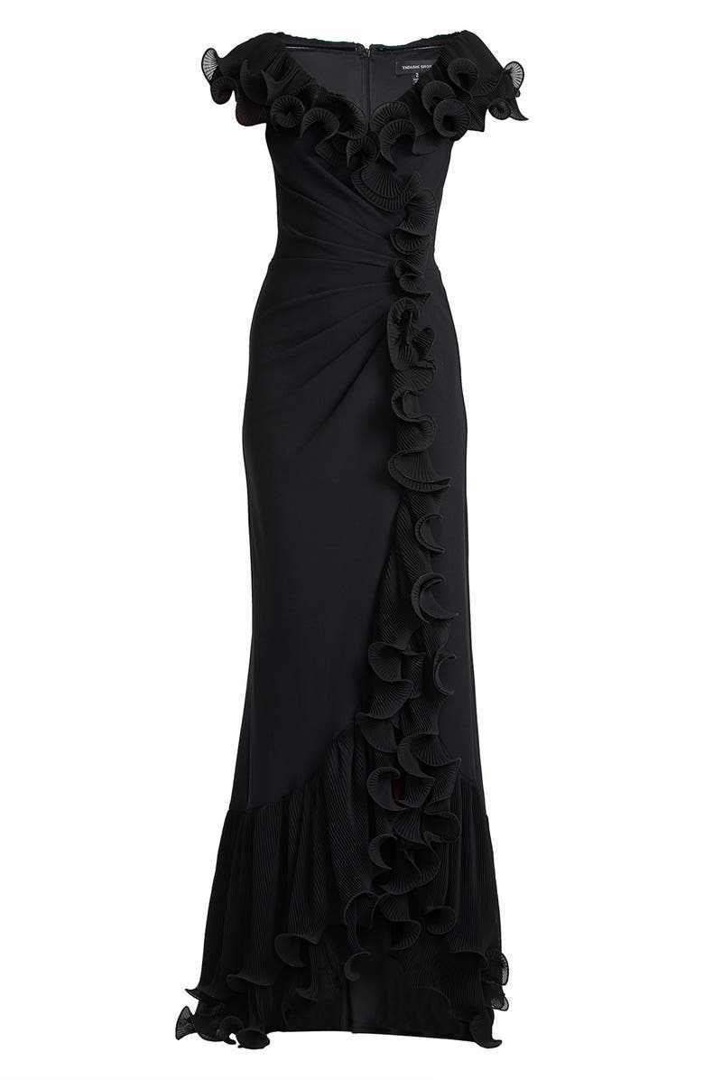 Tadashi Shoji Pleated Ruffle Gown, Alternate, color, Black