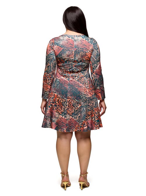 24seven Comfort Apparel Plus Size Long Sleeve Fit And Flare Dress In Multi
