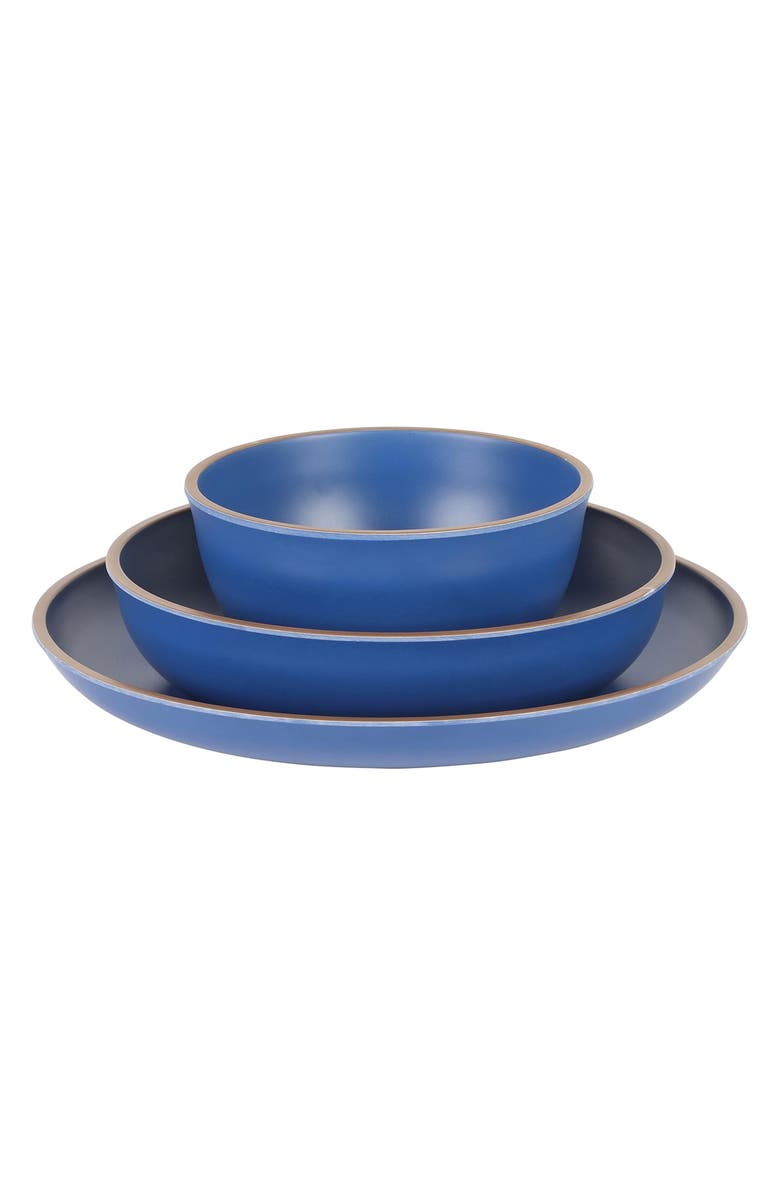 Gibson Home Rockabye 12 Piece Double Bowl Malemine Dinnerware Set, Alternate, color, Blue