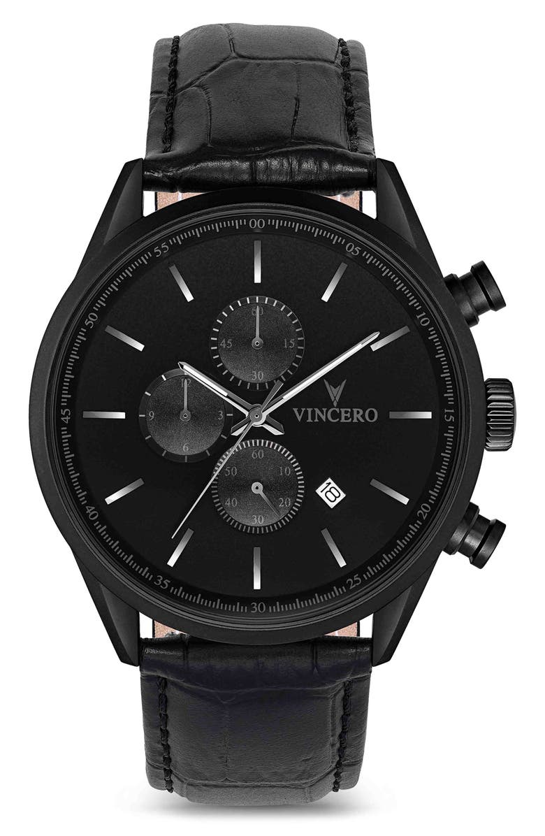 Vincero The Chrono S Chronograph Leather Strap Watch, 43mm, Main, color, 