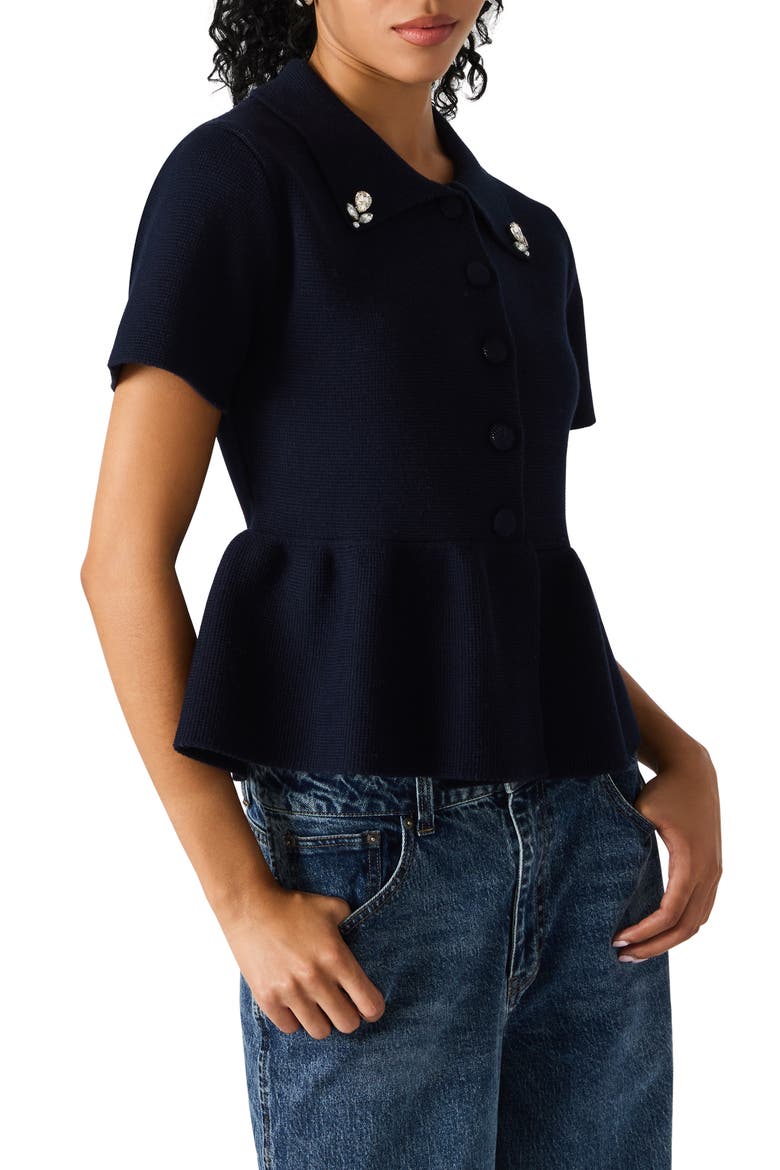Roxanna Jewel Embellished Peplum Knit Top, Alternate, color, MARINE