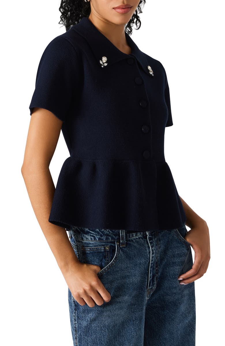Steve Madden Roxanna Jewel Embellished Peplum Knit Top, Alternate, color, Marine