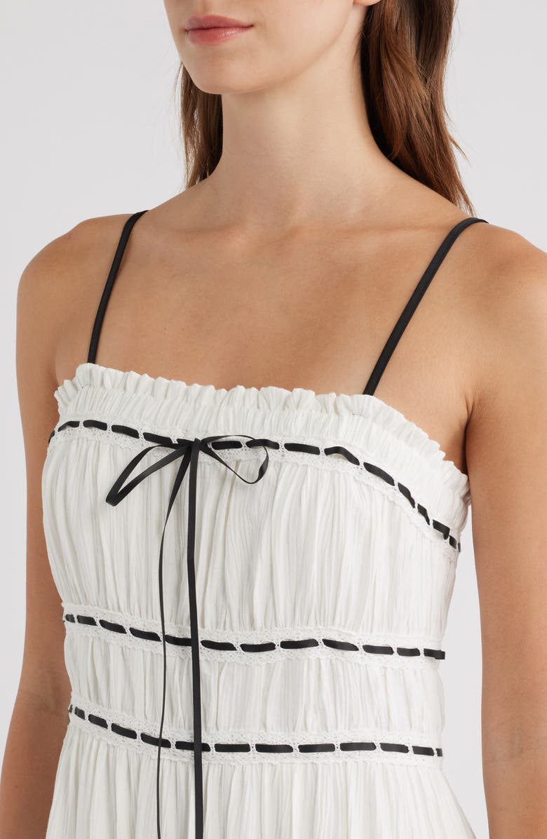 Lulus Ilse Front Tie Midi Dress, Alternate, color, White/ Black